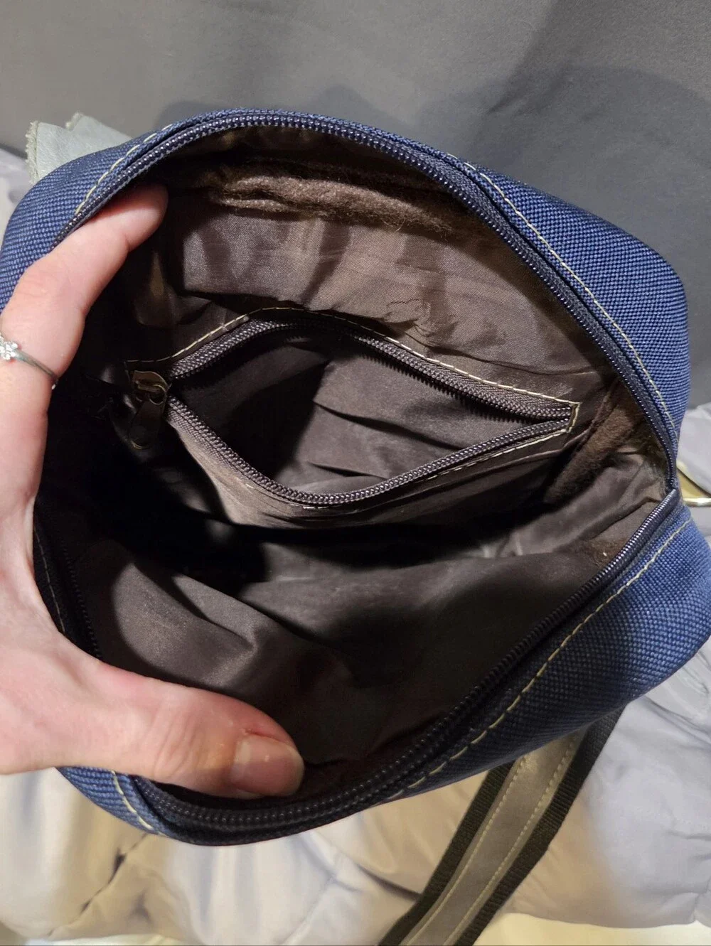 Timberland Navy and Gray Leather-Accent Messenger Crossbody